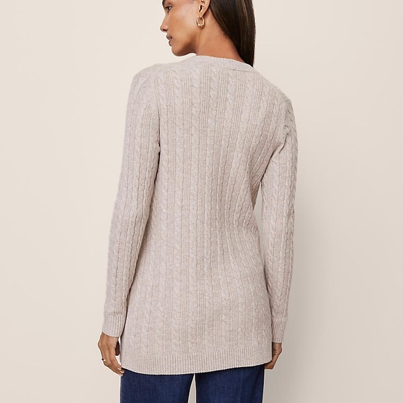 Ann Taylor Long Cable Knit Cardigan Button Down Vintage Taupe Melange NWT SMALL - Picture 9 of 9